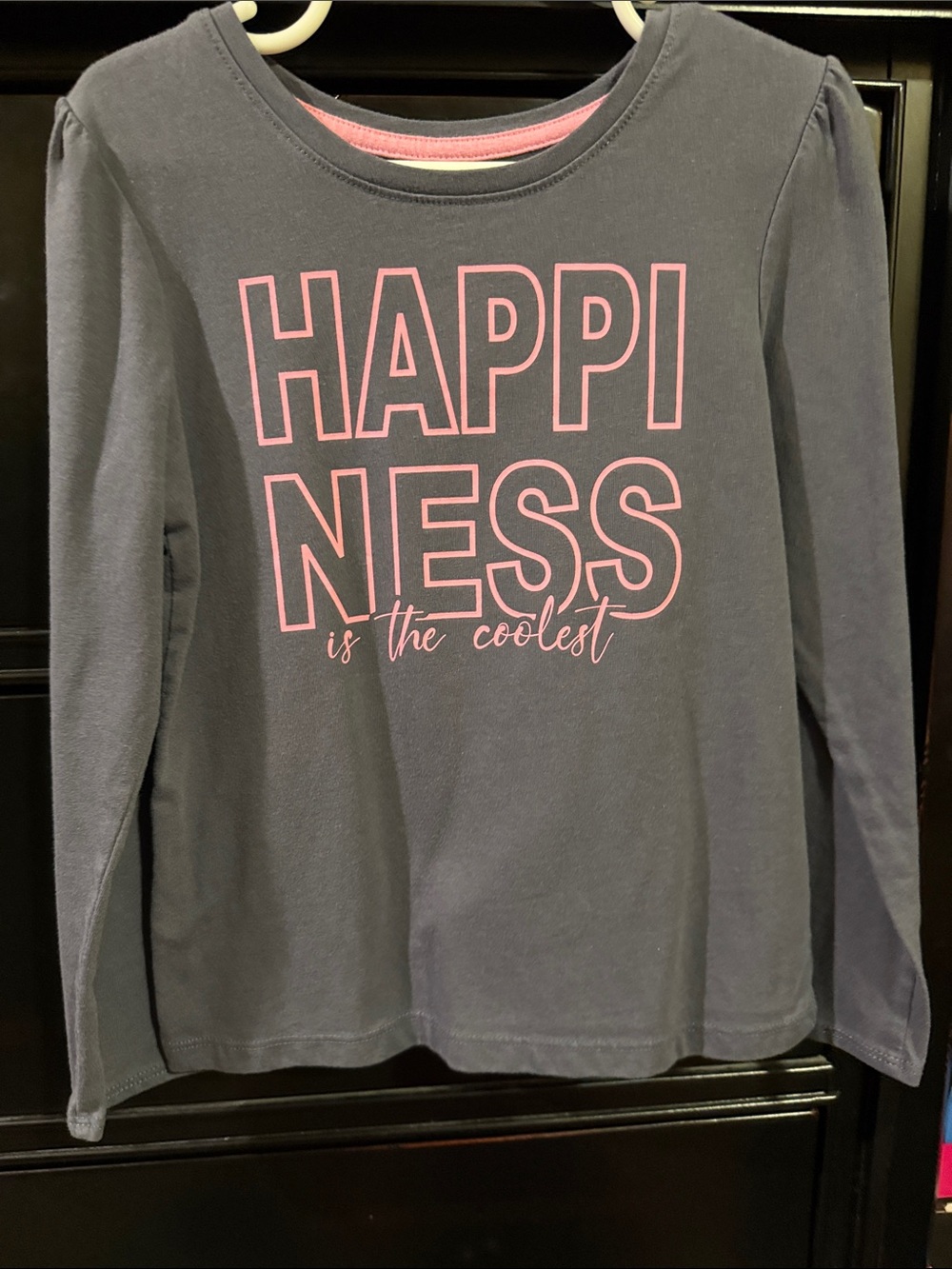 Girls' Navy Long Sleeve Tee with Pink 'HAPPINESS' Graphic